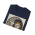 Charcoal cotton T-shirt with mandala sun and moon design and crew neck