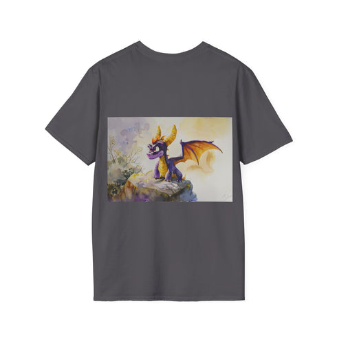 Colorful watercolor design Spyro Dragon tee in Charcoal for Summer Picks.