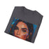 Charcoal crew neck cotton T-shirt featuring a vibrant Kendall Jenner portrait