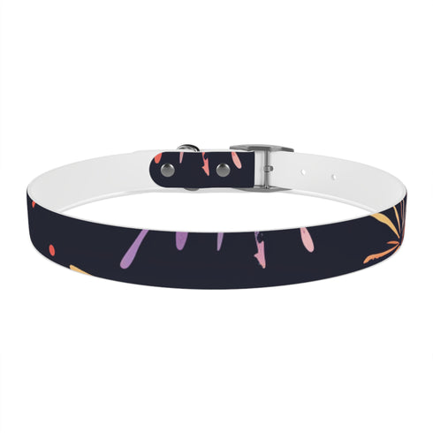 Vibrant festive fireworks design on medium black onyx dog collar.
