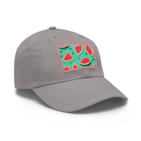 White cotton Hawaiian cap with watermelon print, Rectangle shape.