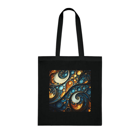 Fractal Dimensions Tote Bag, Black Cotton Tote with Intricate Fractal Pattern