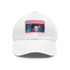 Neon watercolor baseball cap featuring Elon Musk. White with light brown patch.
