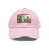 White cotton Louvre Paris Watercolor baseball cap with light brown patch.