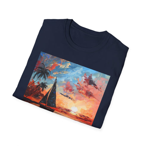 Charcoal cotton t-shirt with Boracay sunset print and regular crew neck fit