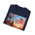 Charcoal cotton t-shirt with Boracay sunset print and regular crew neck fit