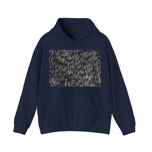 Textura Quadrata Calligraphy Stroke Hoodie in Navy, Size S.