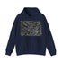 Textura Quadrata Calligraphy Stroke Hoodie in Navy, Size S.
