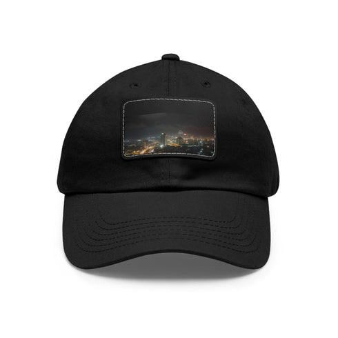 Midnight in Lagos white cotton unisex baseball cap with city skyline.