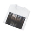 Charcoal cotton T-shirt with a mystical cypress swamp sunset graphic