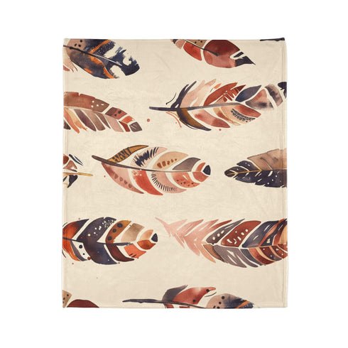 Bohemian Artisan Feathers Seamless Pattern Plush Fleece Throw Blanket - View 7 | Prints With Passion