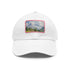 Swiss Alps watercolor cap in white with light brown patch design.