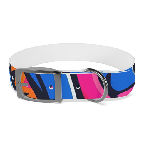 Neon graffiti dog collar with bright seamless pattern for urban pups.