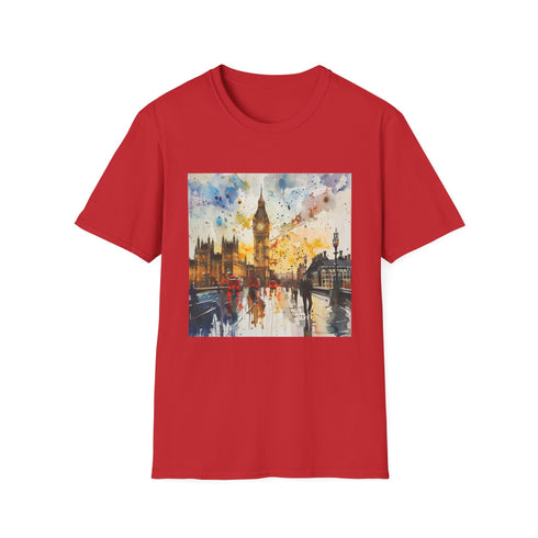 Watercolor Big Ben charcoal T-shirt with crew neck and regular fit