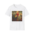 Charcoal cotton t-shirt with tropical parrot design evoking vibrant energy