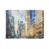 Watercolor Chicago skyline blanket with dreamy design for cozy nights.