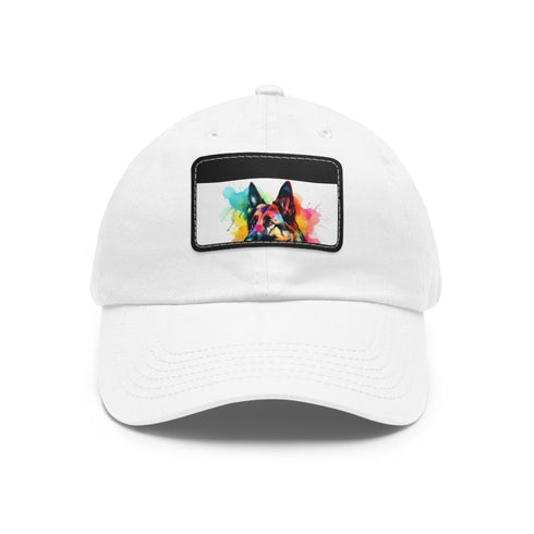 German Shephard Pup Baseball Cap in White with Light Brown Patch