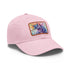 Magical unicorn watercolor baseball cap in white with light brown patch.