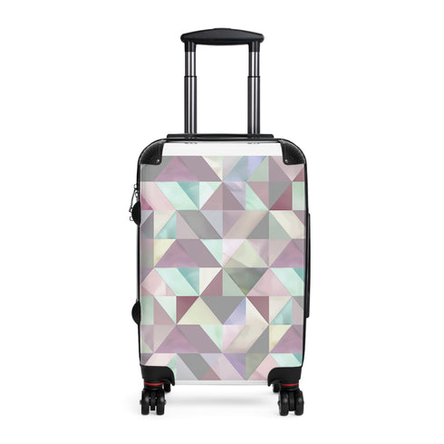 Chic pastel geometry small black suitcase with vibrant geometric pattern.
