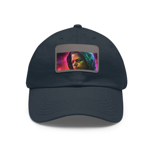 Neon watercolor baseball cap with light brown patch, rectangular shape.