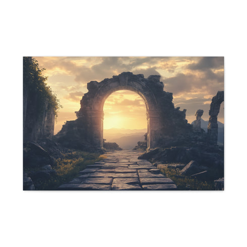 Portal Opening above Ancient Ruins Stretched Canvas Wall Art