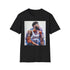 Charcoal crew neck cotton tee with vivid Anthony Davis watercolor portrait