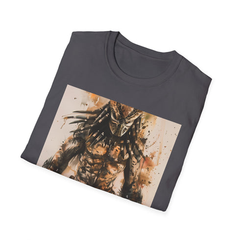 Charcoal cotton t-shirt with Predator design featuring electrifying sci-fi hunter