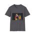 Vibrant charcoal cotton T-shirt with watercolor neon football art