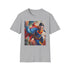 Charcoal cotton T-shirt with bold Superman portrait and vibrant colors