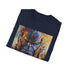 Charcoal cotton T-shirt with vibrant Thanos portrait and cosmic painting effect