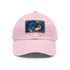 Gleaming goldfish adventure baseball cap in white with light brown patch.