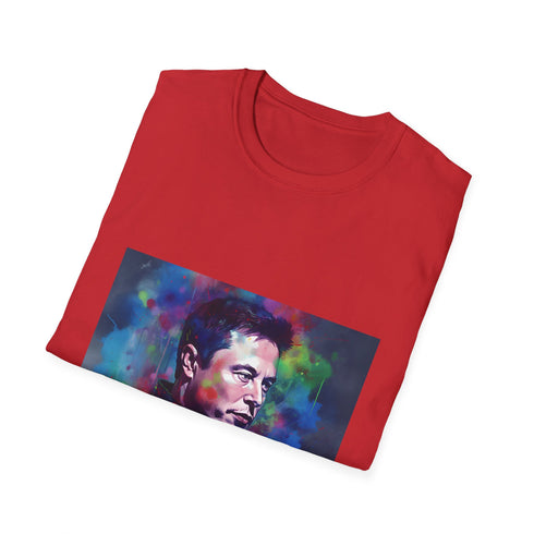 Vibrant watercolor Elon Musk t-shirt charcoal cotton crew neck mens fit