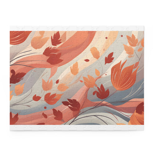 Fall foliage pattern puzzle, 120 pieces, vibrant colors, autumn theme.