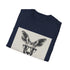 Charcoal crew neck t-shirt with quirky kangaroo book-filled pouch design
