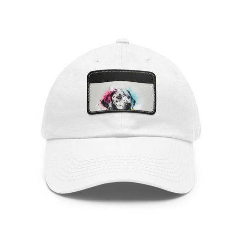 Dalmatian baseball cap with white/light brown patch, rectangle shape.
