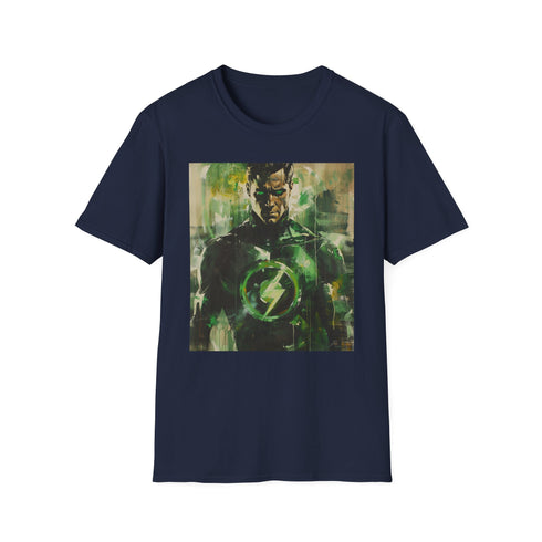 Charcoal cotton t-shirt with vivid Green Lantern artwork showcasing cosmic adventure
