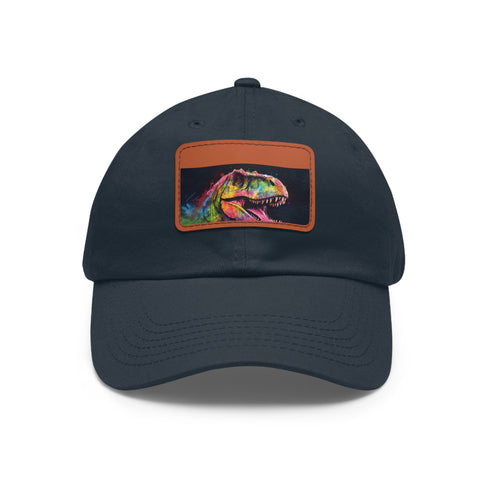 Neon watercolor Trex baseball cap with light brown patch.