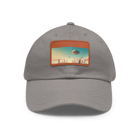 Urban skyline white cap with light brown patch, rectangle design.