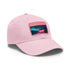 Neon watercolor charm baseball cap in white with light brown patch.