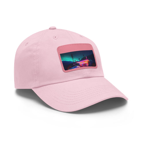 Neon Watercolor Charm Baseball Cap, White/Light Brown patch, Rectangle shape.