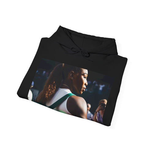 Dynamic Navy Tennis Ace Hoodie with Serena Williams portrait.