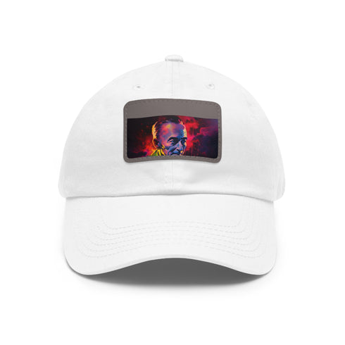 Neon baseball cap with light brown patch and vibrant watercolor design.