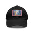 Chicago skyline watercolor baseball hat in white with light brown patch.