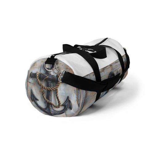 Nautical anchor and rope design duffel bag for beach getaways.