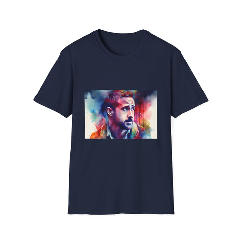 Vibrant watercolor neon cotton t-shirt with crew neck in charcoal color