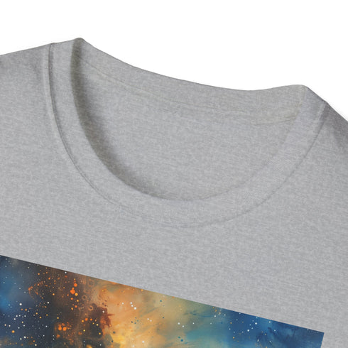 Charcoal cotton t-shirt with vibrant galaxy painting design
