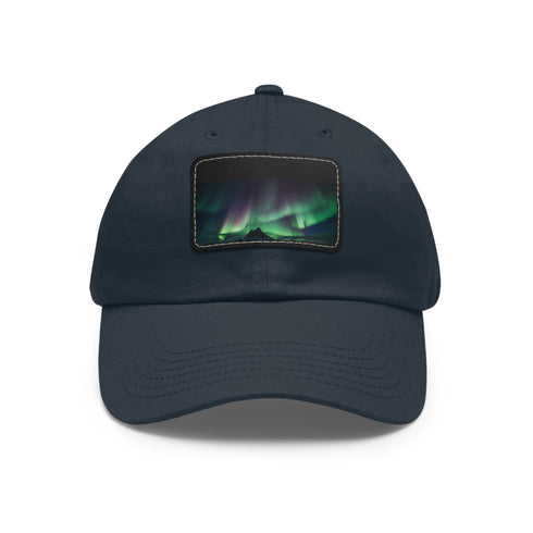 Northern Lights glow baseball cap with rectangle light brown patch.