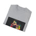 Charcoal cotton crew neck T-shirt with vibrant watercolor football artwork
