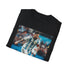 Charcoal cotton T-shirt with watercolor Messi-inspired Argentinian stripes design