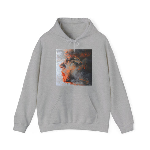 Abstract navy smoke art hoodie for men and women in size small.